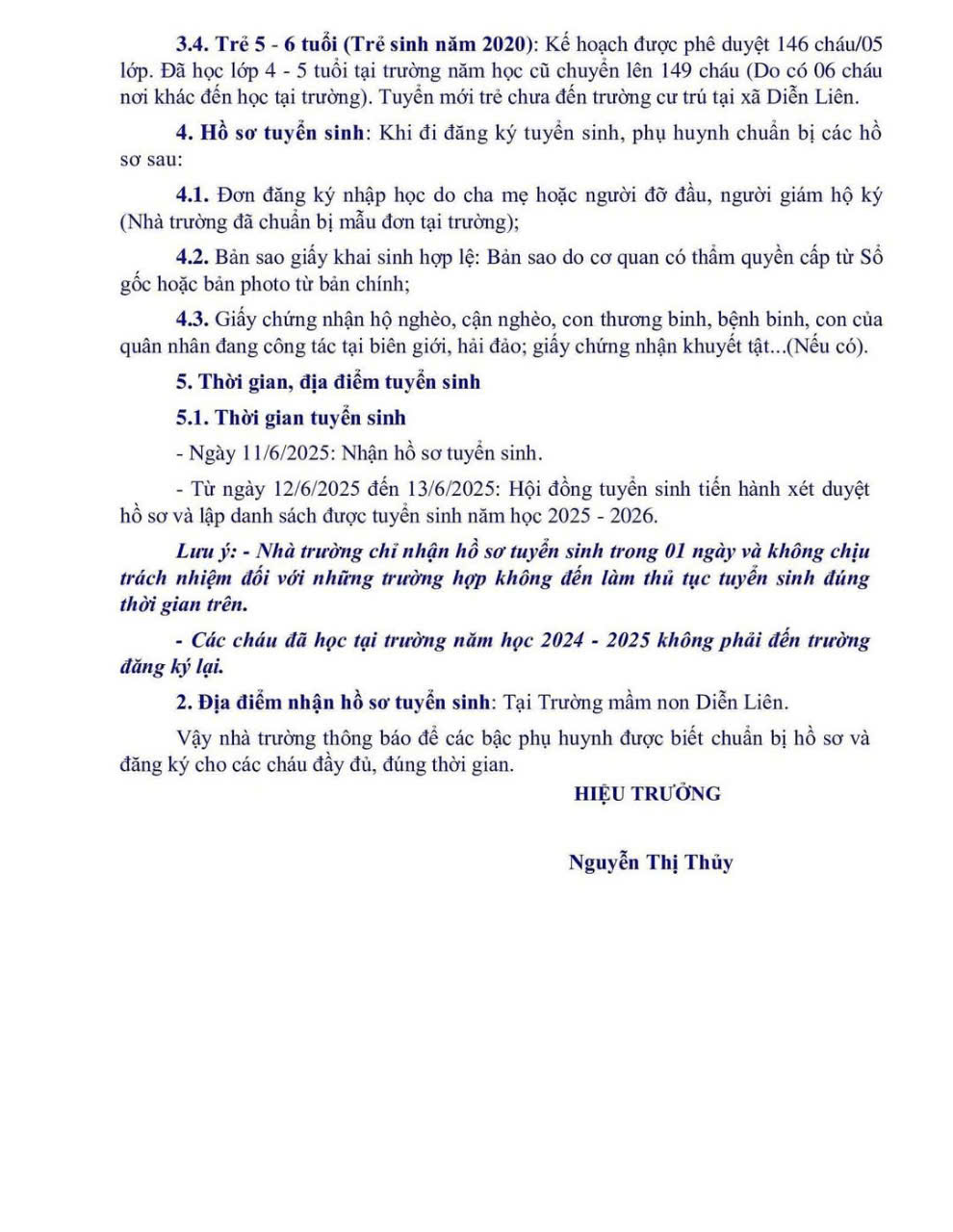 THÔNG BÁO TUYỂN SINH NĂM HỌC 2025-2026